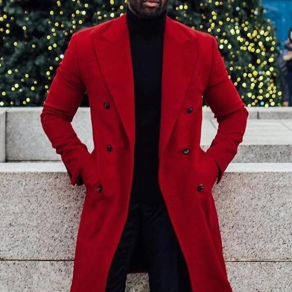 Other - Red Casual Double Breasted Men's Overcoat w/Lapel